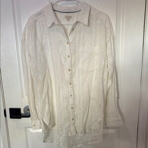 Anthropologie Pilcro lace Cream Button-Down Shirt